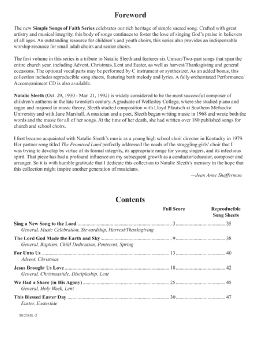 Simply Natalie Sleeth Unison Choir scores gallery preview page 3