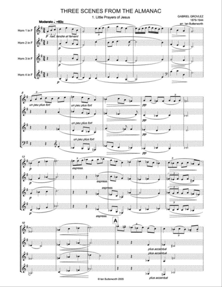 GROVLEZ Three Scenes from the Almanac for horn quartet French Horn Quartet scores gallery preview page 2