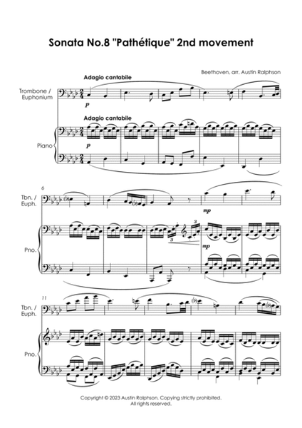 Sonata No.8 "Pathetique", 2nd movement (Beethoven) - trombone and piano with FREE BACKING TRACK image number null