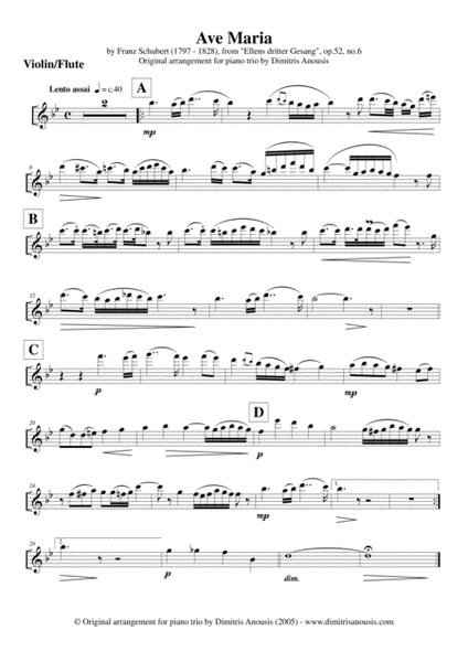 Franz Schubert's Ave Maria - Amazing arrangement for piano trio (pno, vln or flute & cello) image number null