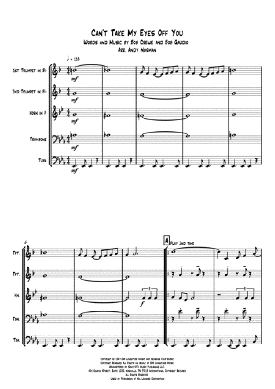 Can't Take My Eyes Off Of You Brass Ensemble scores gallery preview page 1