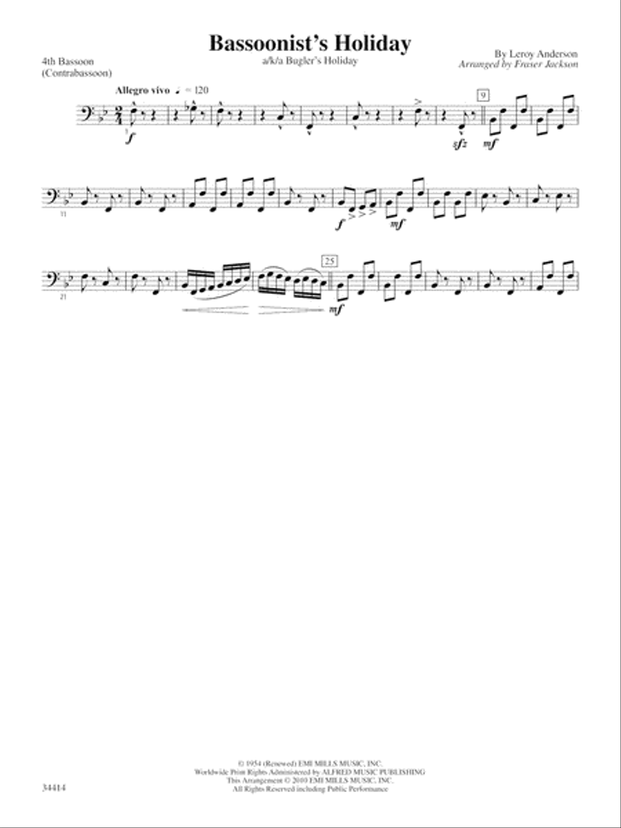 Bassoonist's Holiday (AKA Bugler's Holiday) Bassoon Quartet scores gallery preview page 2