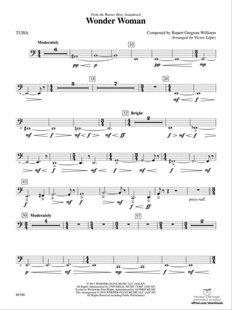 Wonder Woman: From the Warner Bros. Soundtrack: Tuba Full Orchestra scores gallery preview page 1