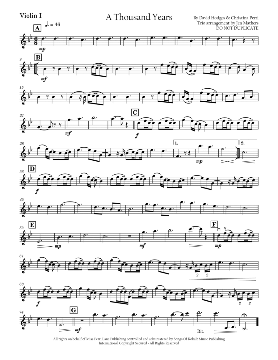 A Thousand Years by Christina Perri String Trio - Digital Sheet Music
