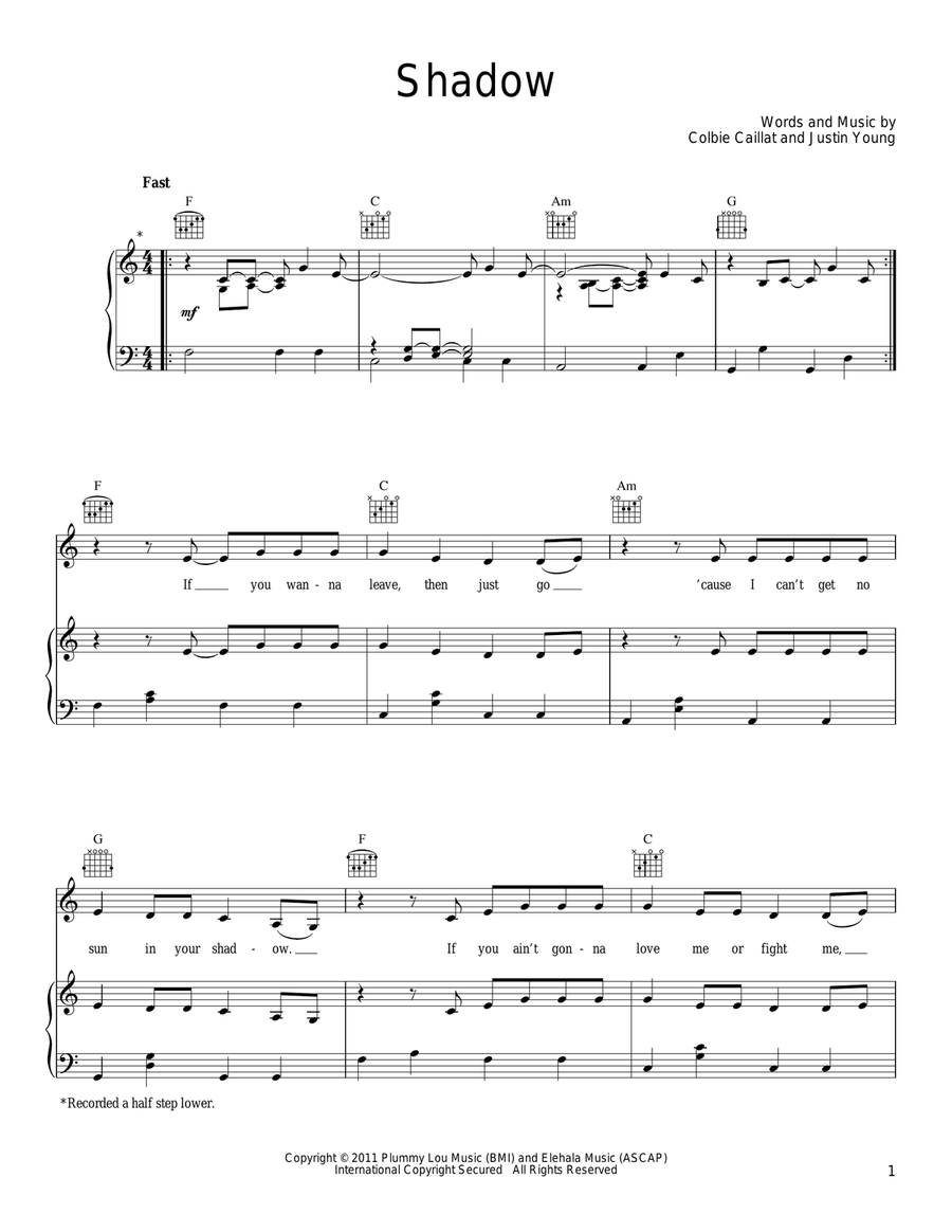 Shadow Shadow Piano, Vocal, Guitar scores gallery preview page 1