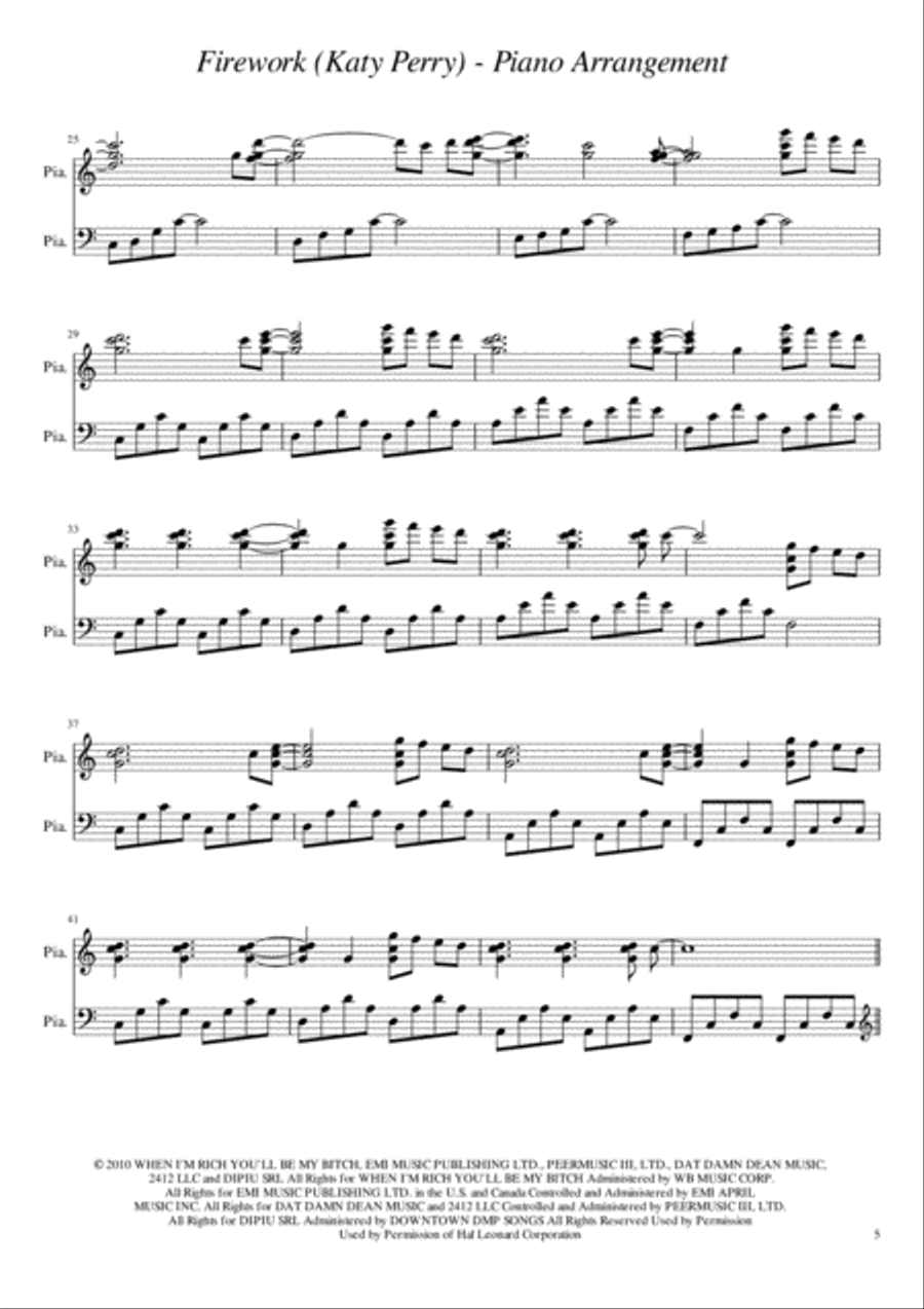 Firework Piano Solo scores gallery preview page 5
