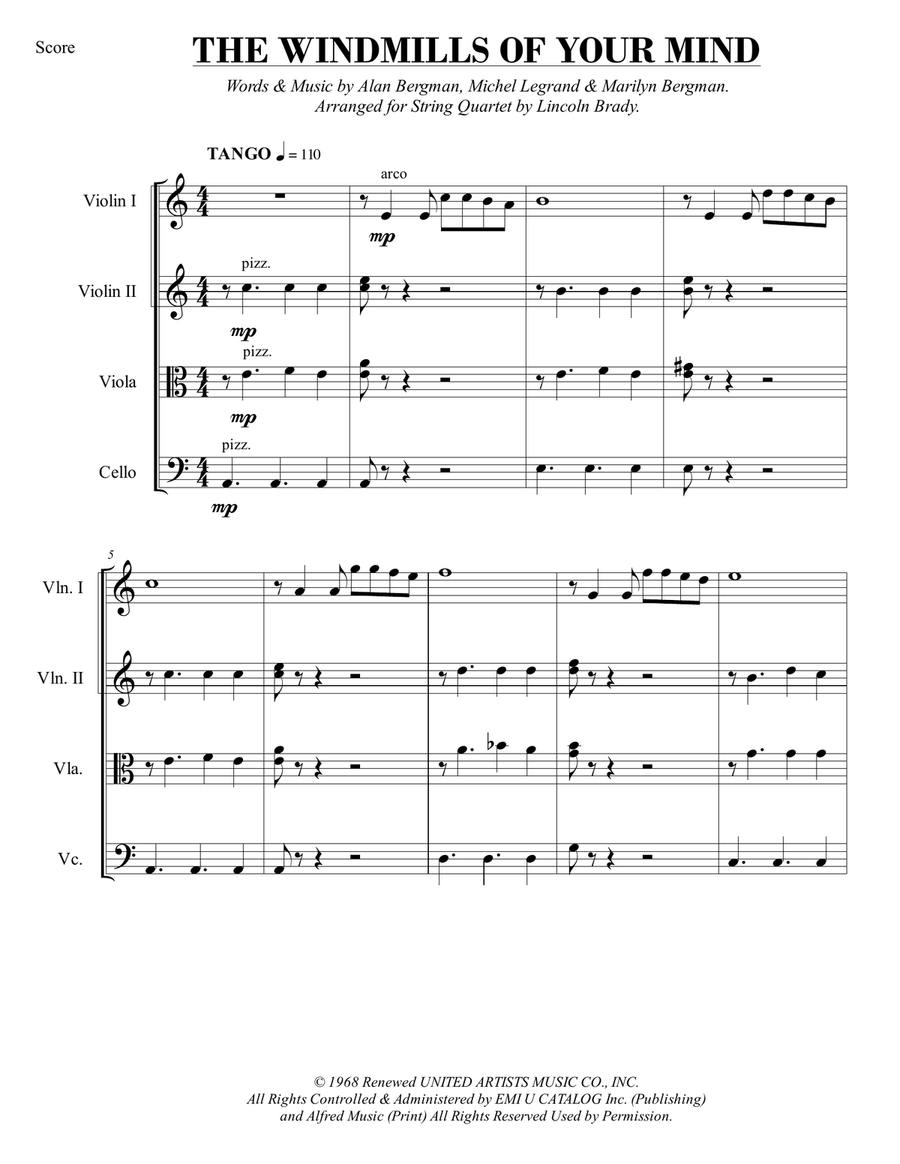 The Windmills Of Your Mind The Windmills Of Your Mind String Quartet scores gallery preview page 3