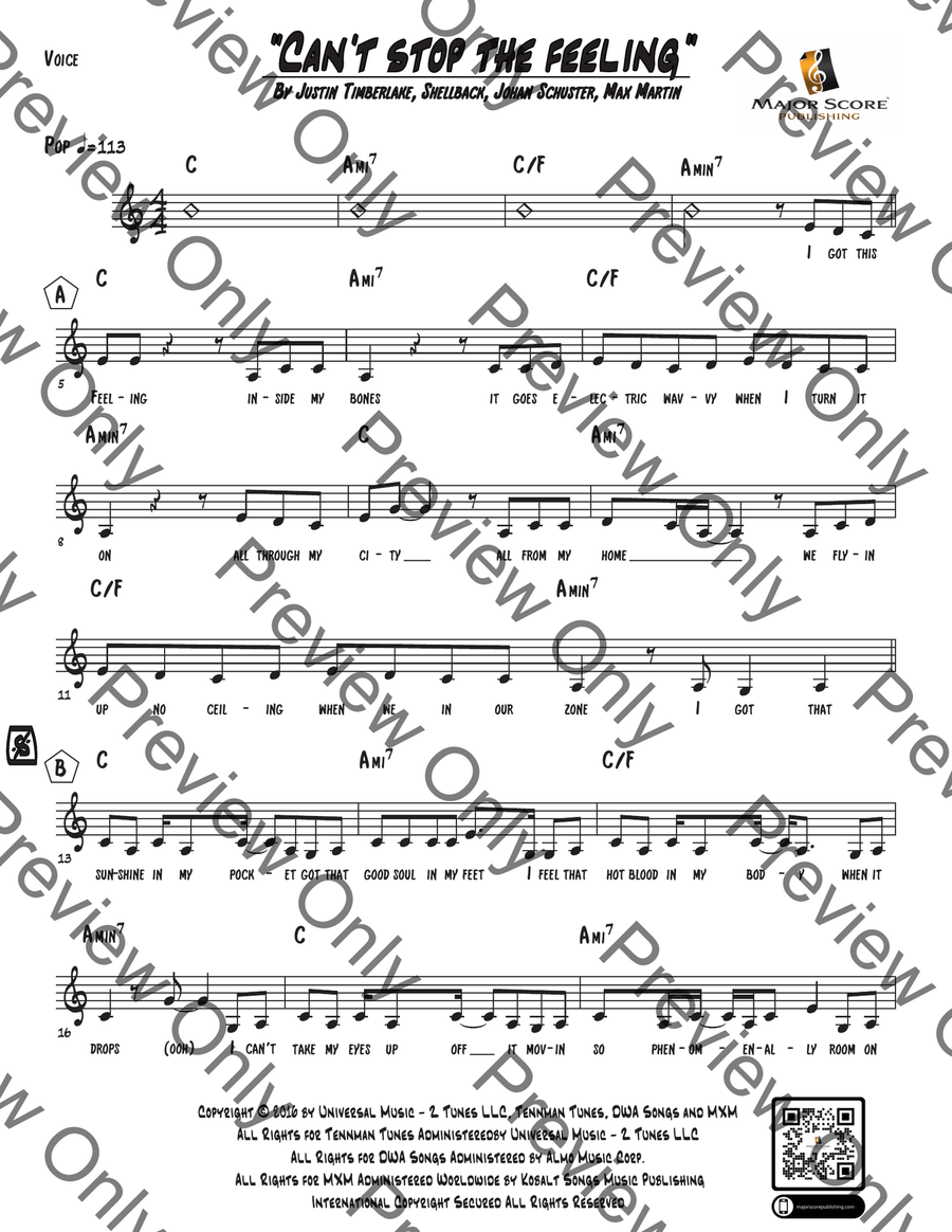 Can't Stop The Feeling! Piano, Vocal scores gallery preview page 2
