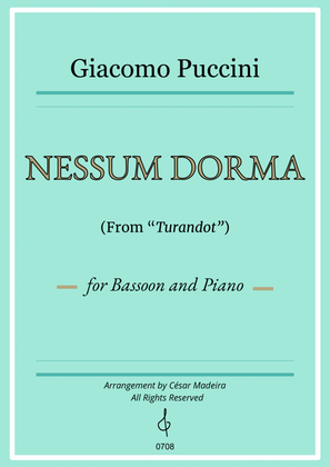 Book cover for Nessun Dorma by Puccini - Bassoon and Piano (Full Score)