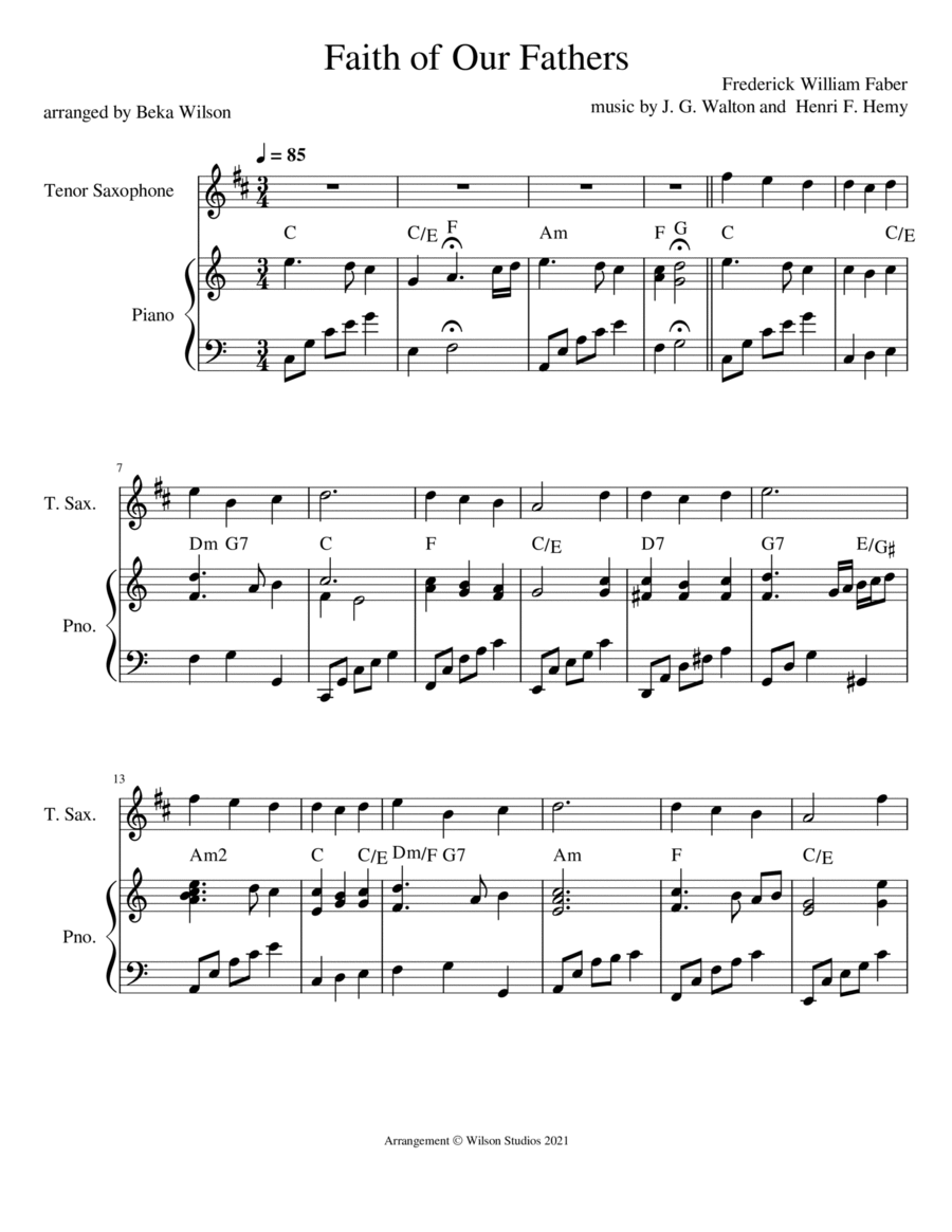 Faith of Our Fathers--tenor sax solo Tenor Saxophone scores gallery preview page 1