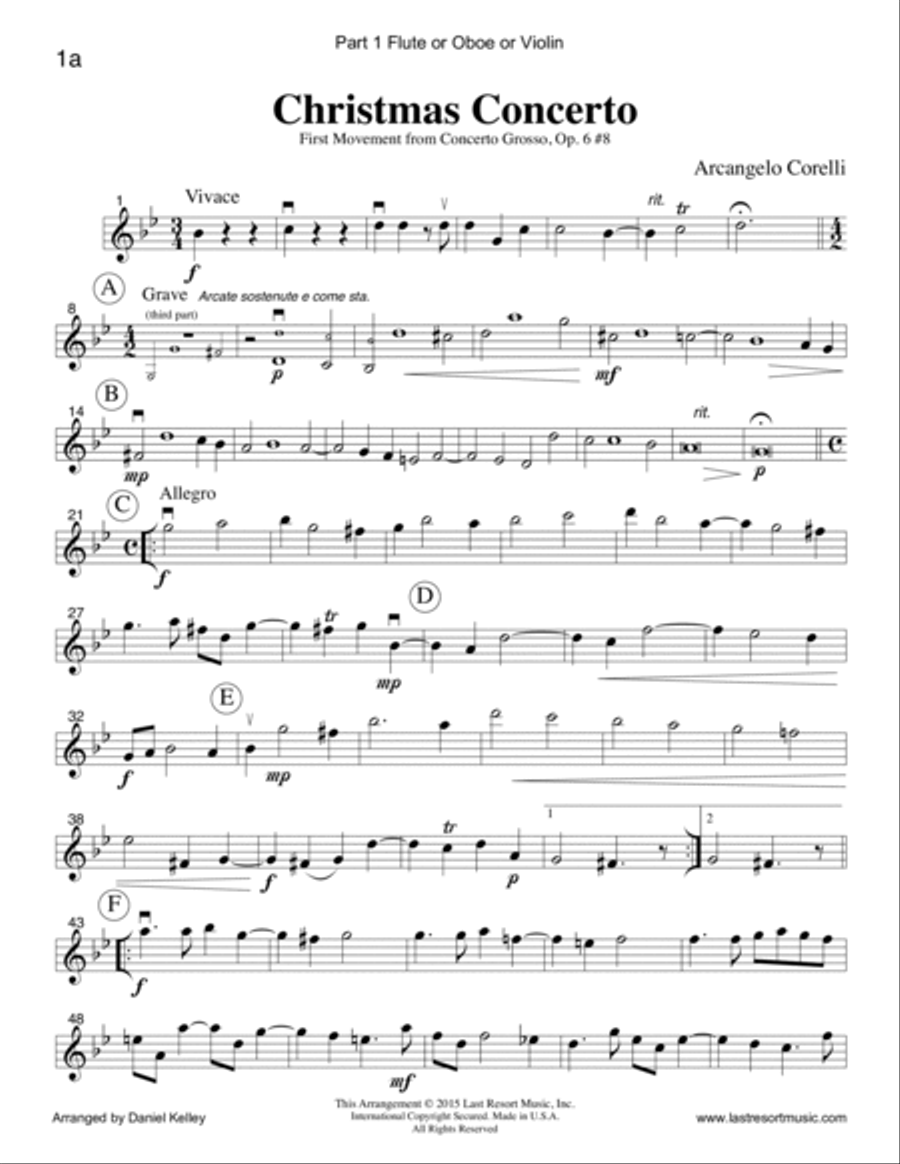 Christmas Concerto (Concerto Grosso Op. 6 #8) for Woodwind Trio (Flute or Oboe, Clarinet & Bassoon) Small Ensemble scores gallery preview page 2