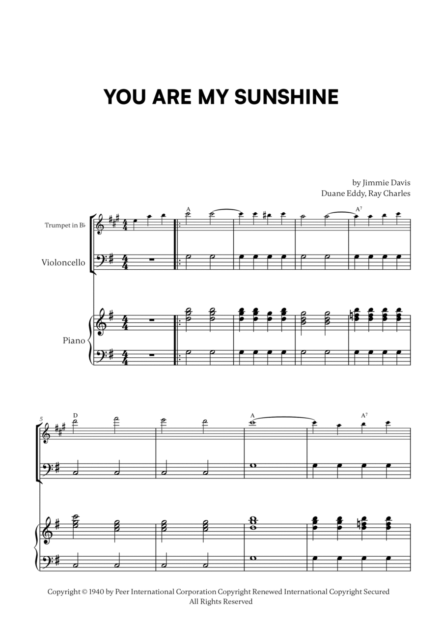 You Are My Sunshine Trumpet Duet scores gallery preview page 1