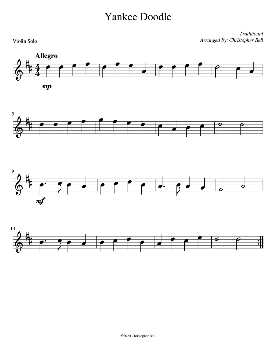 Yankee Doodle - Easy Violin Yankee Doodle - Easy Violin Violin Solo scores gallery preview page 1