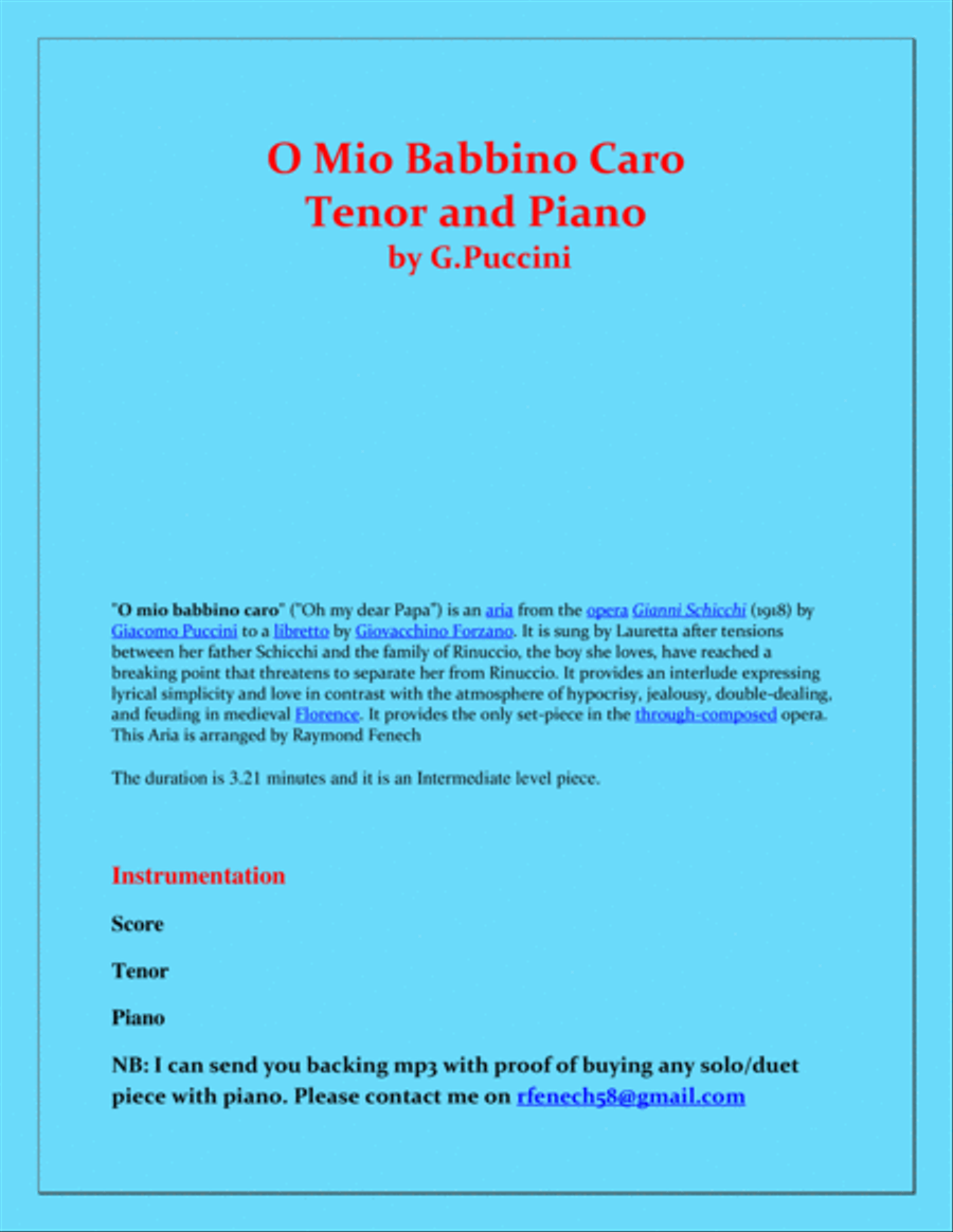 O Mio Babbino Caro - G.Puccini - Tenor voice and Piano Tenor Voice scores gallery preview page 2