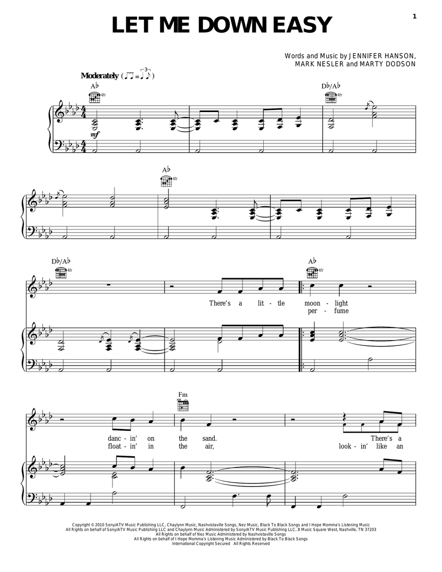 Let Me Down Easy Piano, Vocal, Guitar scores gallery preview page 1