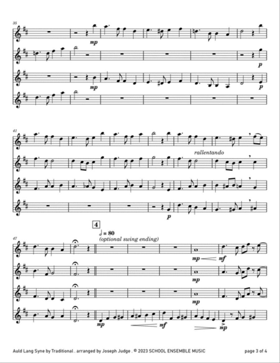 Auld Lang Syne for Clarinet Quartet in Schools Clarinet Quartet scores gallery preview page 3