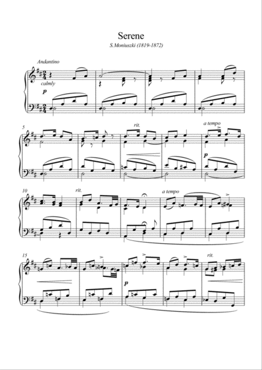 Serene piano solo by S Moniuszki Piano Solo scores gallery preview page 1