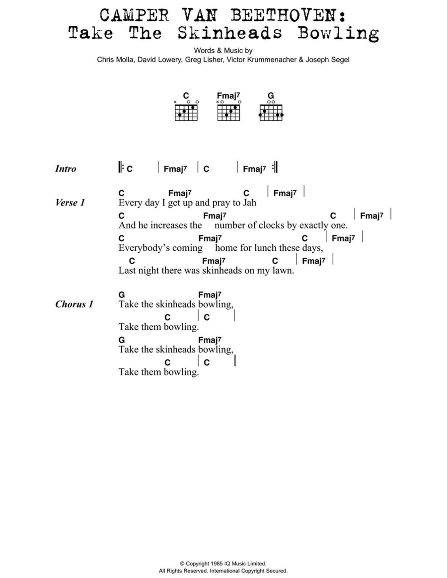 Take The Skinheads Bowling Easy Guitar scores gallery preview page 1