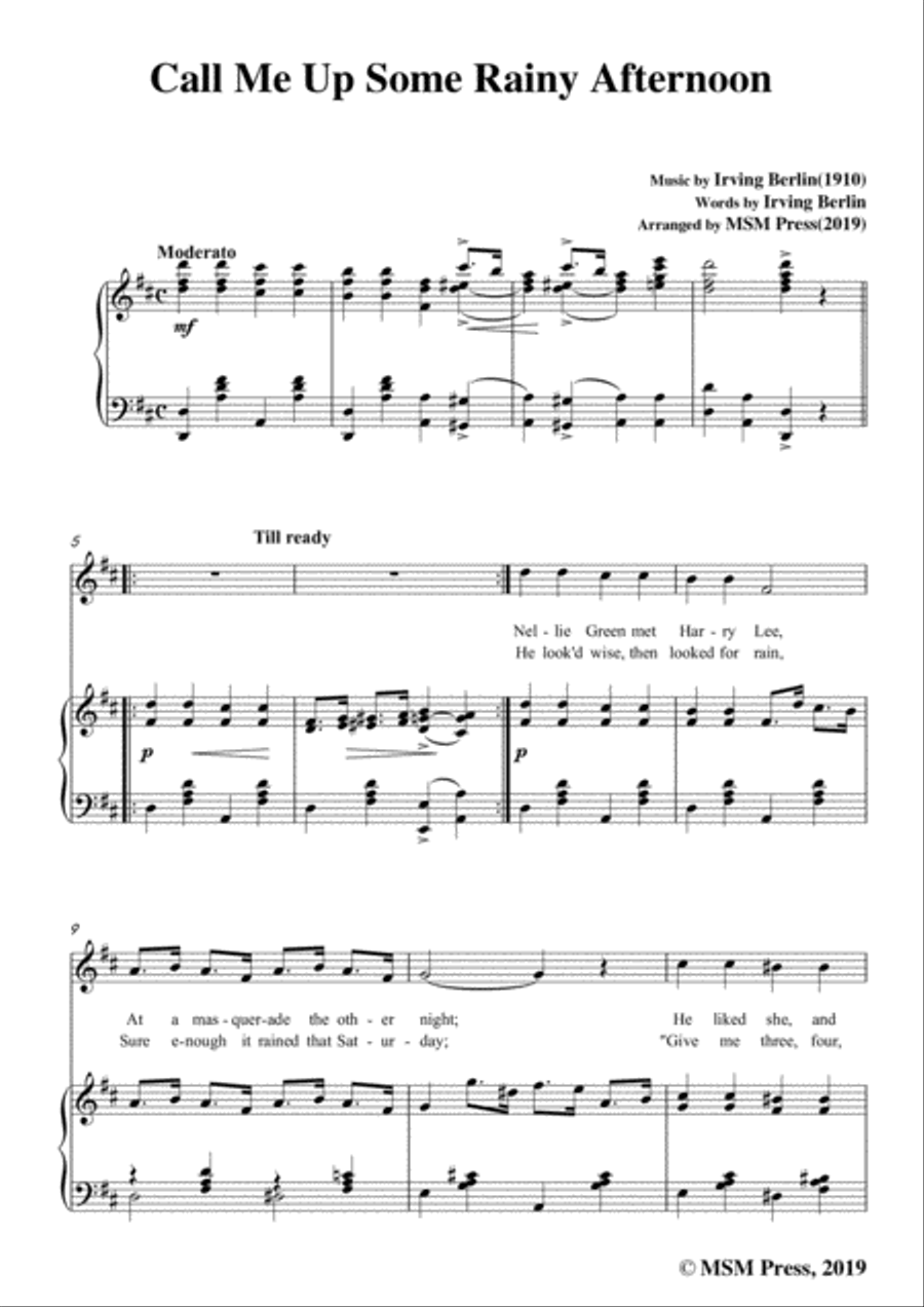 Irving Berlin-Call Me Up Some Rainy Afternoon,in D Major,for Voice&Piano Voice scores gallery preview page 3
