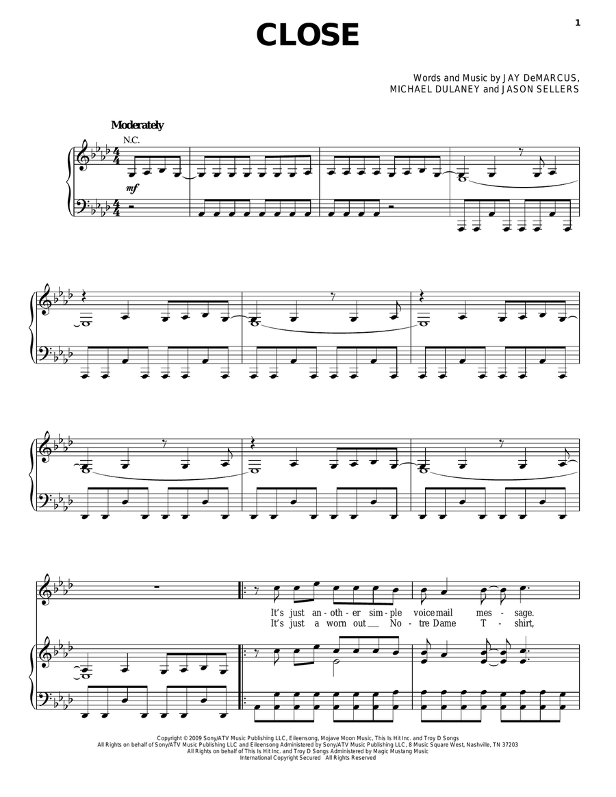 Close Close Piano, Vocal, Guitar scores gallery preview page 1