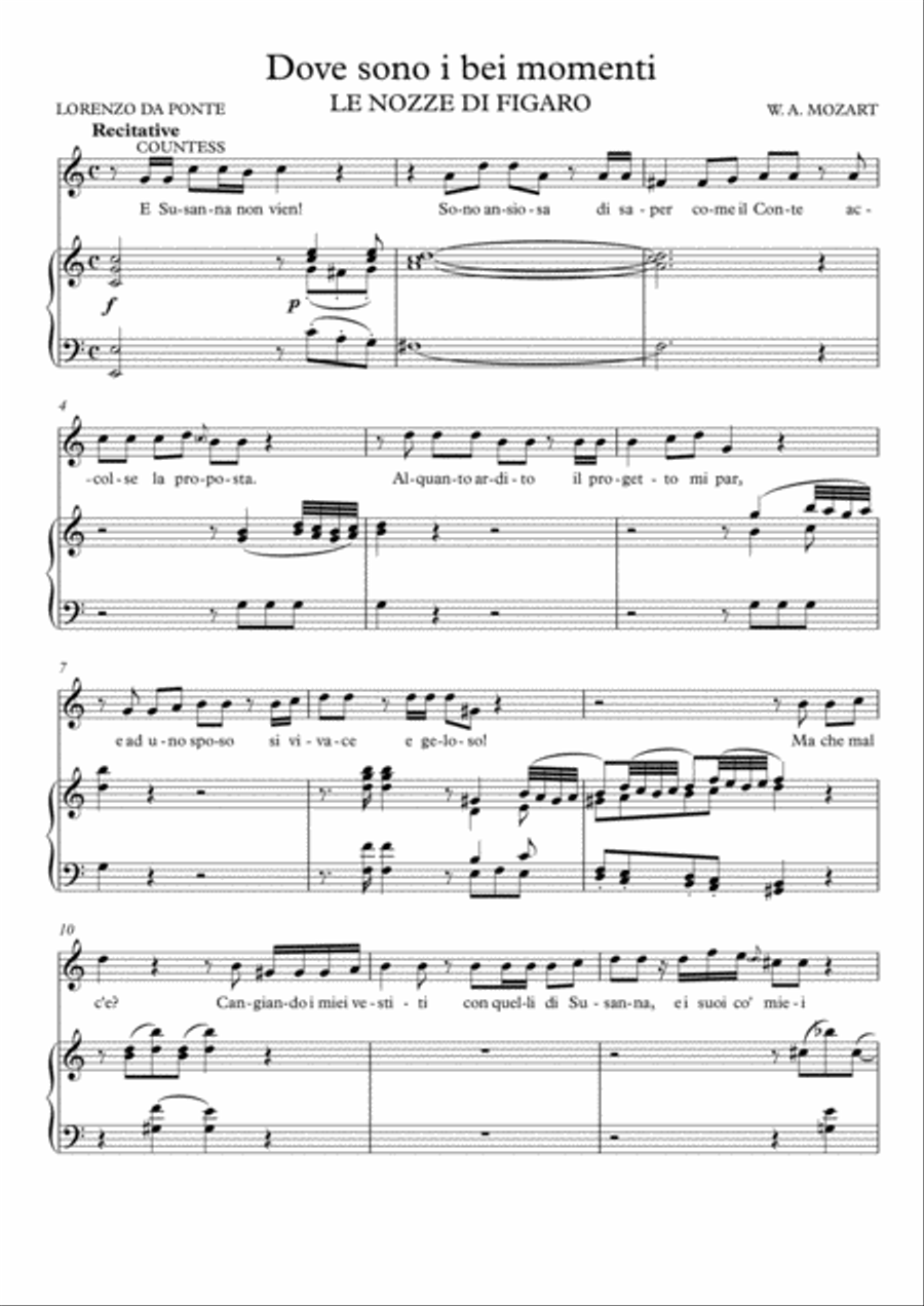 Dove sono i bei momenti - Le nozze di Figaro (C Major) Soprano Voice scores gallery preview page 2