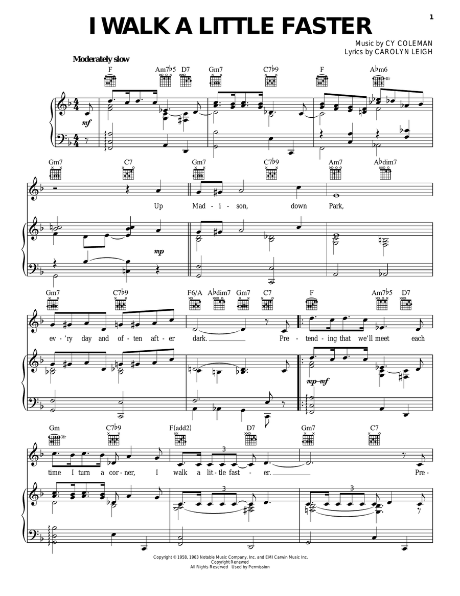 I Walk A Little Faster Piano, Vocal, Guitar scores gallery preview page 1