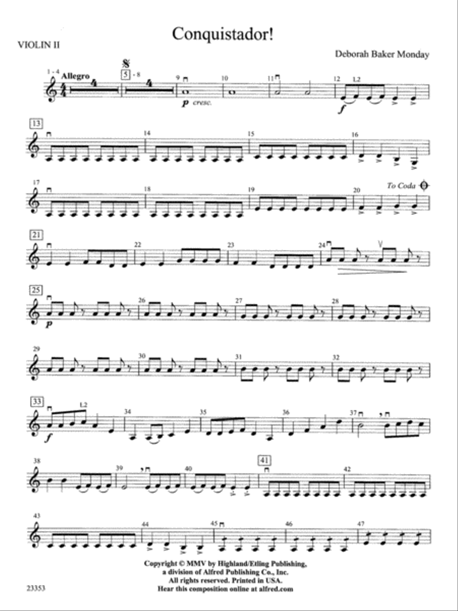 Conquistador!: 2nd Violin String Orchestra scores gallery preview page 1