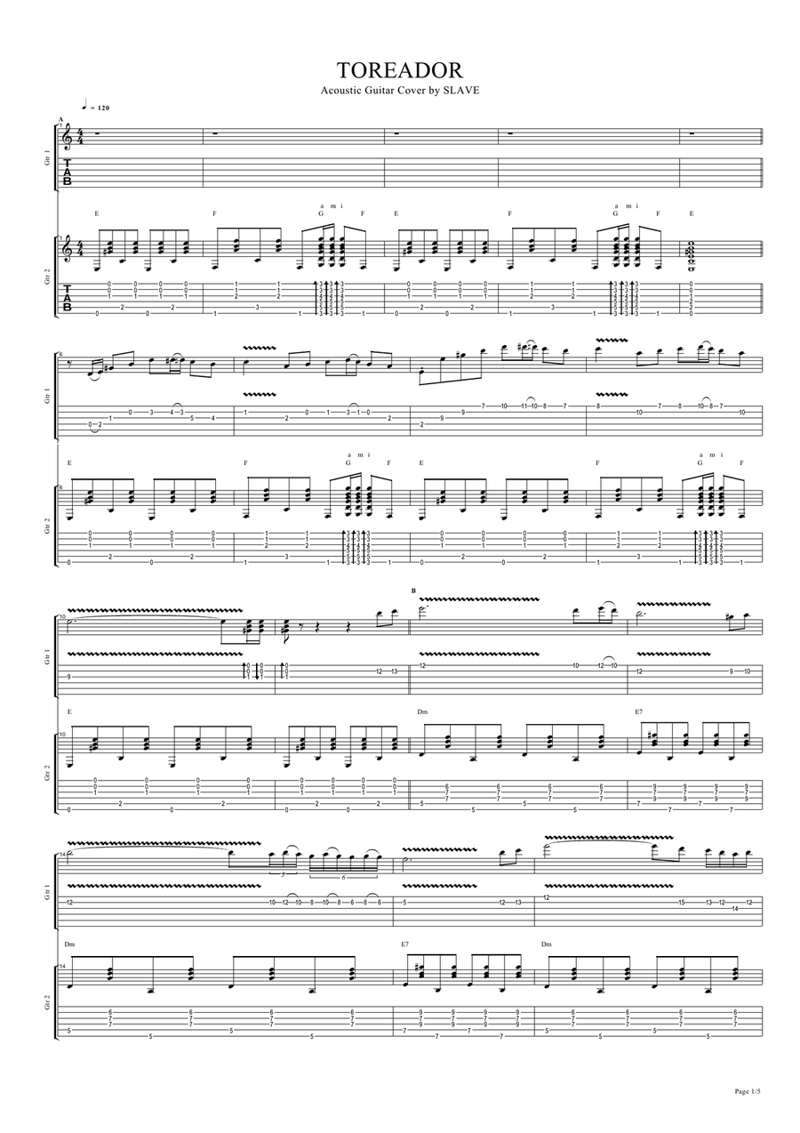TOREADOR Acoustic Guitar Cover by SLAVE Acoustic Guitar scores gallery preview page 2