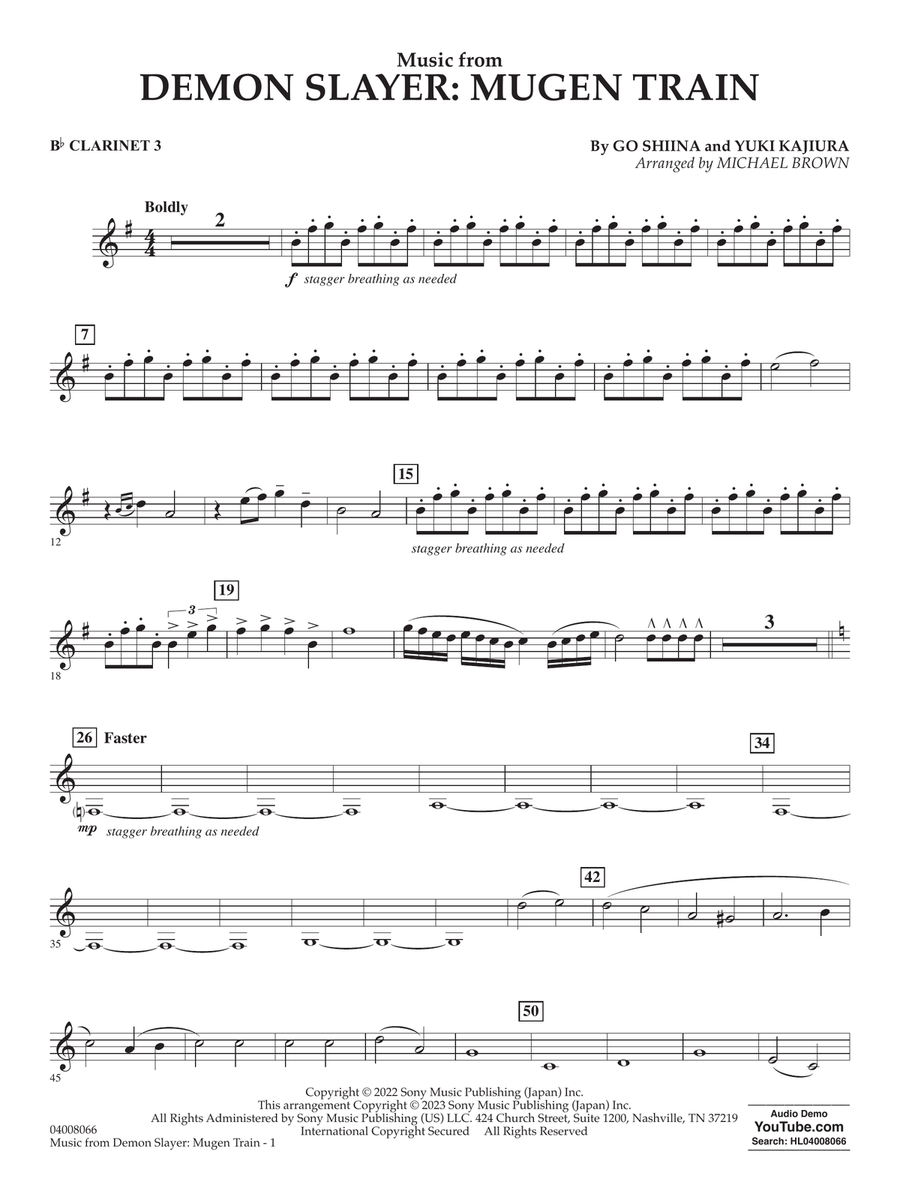 Music from Demon Slayer: Mugen Train (arr. Michael Brown) - Bb Clarinet 3