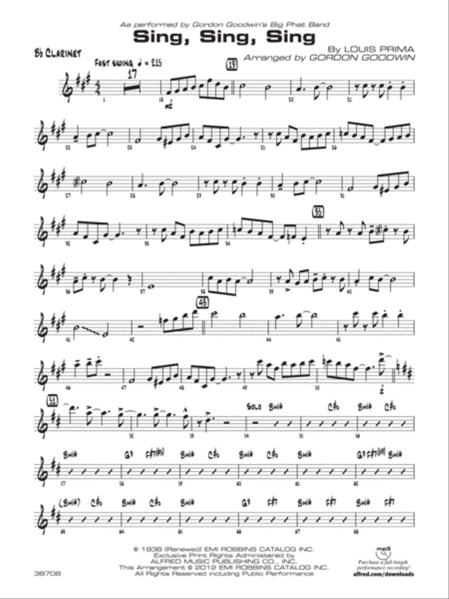 Sing, Sing, Sing: 1st B-flat Clarinet Jazz Ensemble scores gallery preview page 1