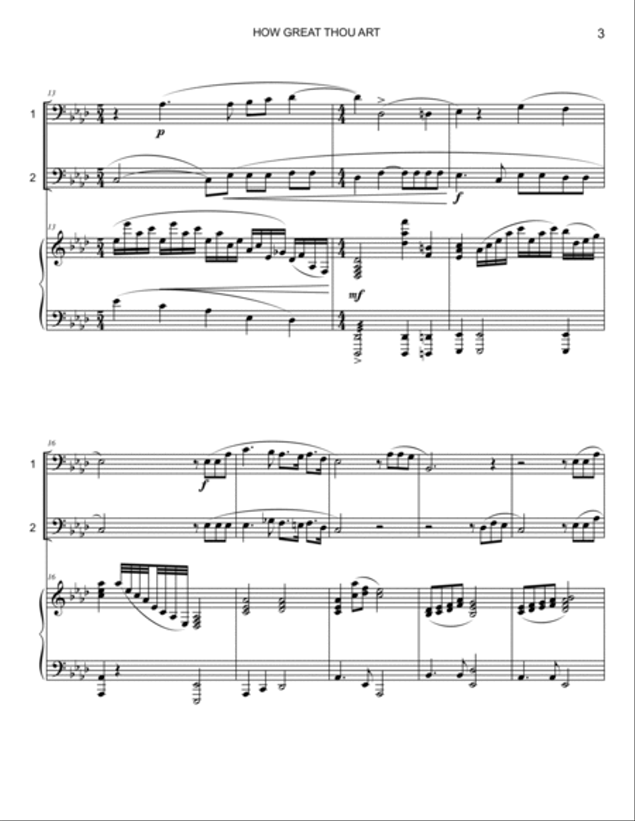 HOW GREAT THOU ART - Euphonium (Trombone) Duet with Piano Accompaniment Brass Duet scores gallery preview page 3