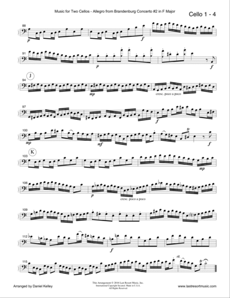 Allegro from Brandenburg Concerto #2 in F Major for Cello Duet (Music for Two Cellos)