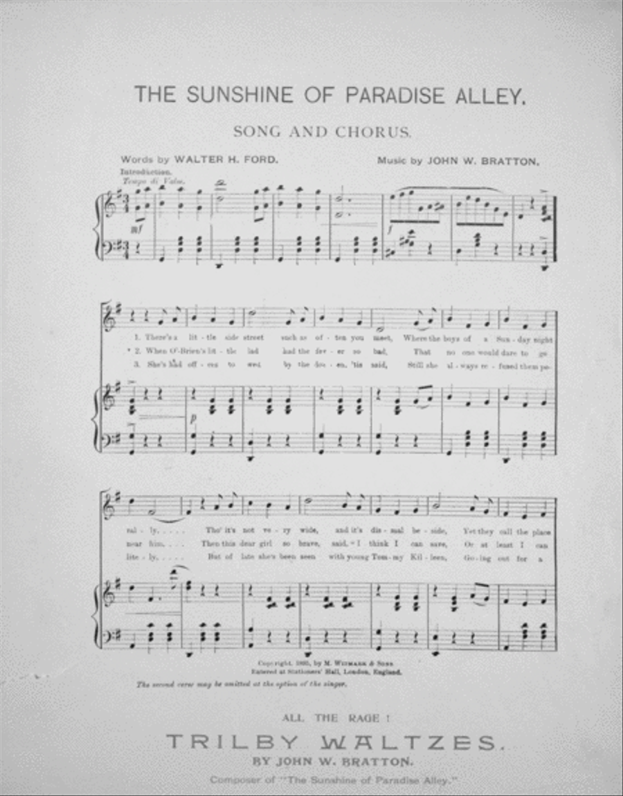 The Sunshine of Paradise Alley. Popular Song and Chorus. A Perfect Song