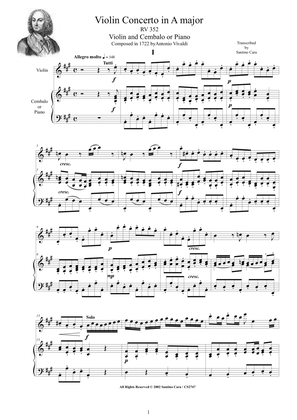 Book cover for Vivaldi - Violin Concerto in A major RV 352 for Violin and Cembalo or Piano