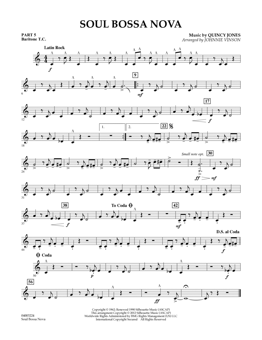 Soul Bossa Nova (arr. Johnnie Vinson) - Pt.5 - Baritone T.C. Concert Band scores gallery preview page 1