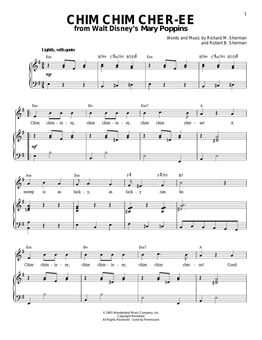 Chim Chim Cher-ee (from Mary Poppins) Piano, Vocal scores gallery preview page 1