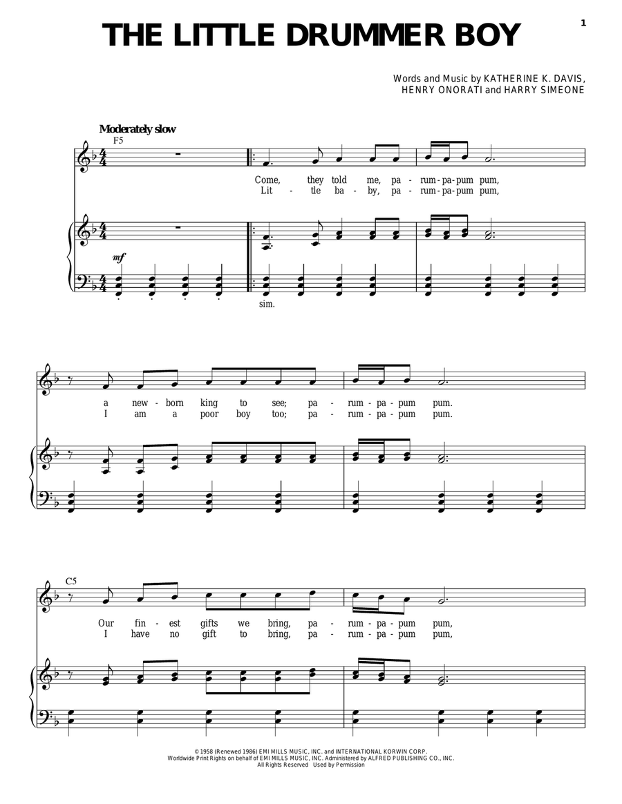 The Little Drummer Boy Piano, Vocal scores gallery preview page 1