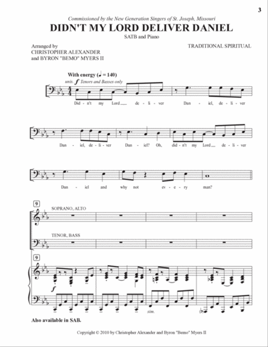 Didn't My Lord Deliver Daniel (SATB) 4-Part scores gallery preview page 3