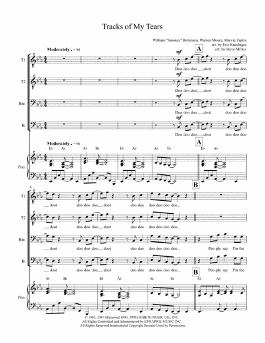 The Tracks Of My Tears The Tracks Of My Tears TTBB scores gallery preview page 1