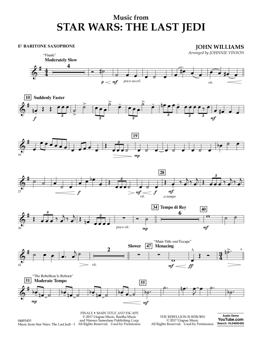 Music from Star Wars: The Last Jedi - Eb Baritone Saxophone
