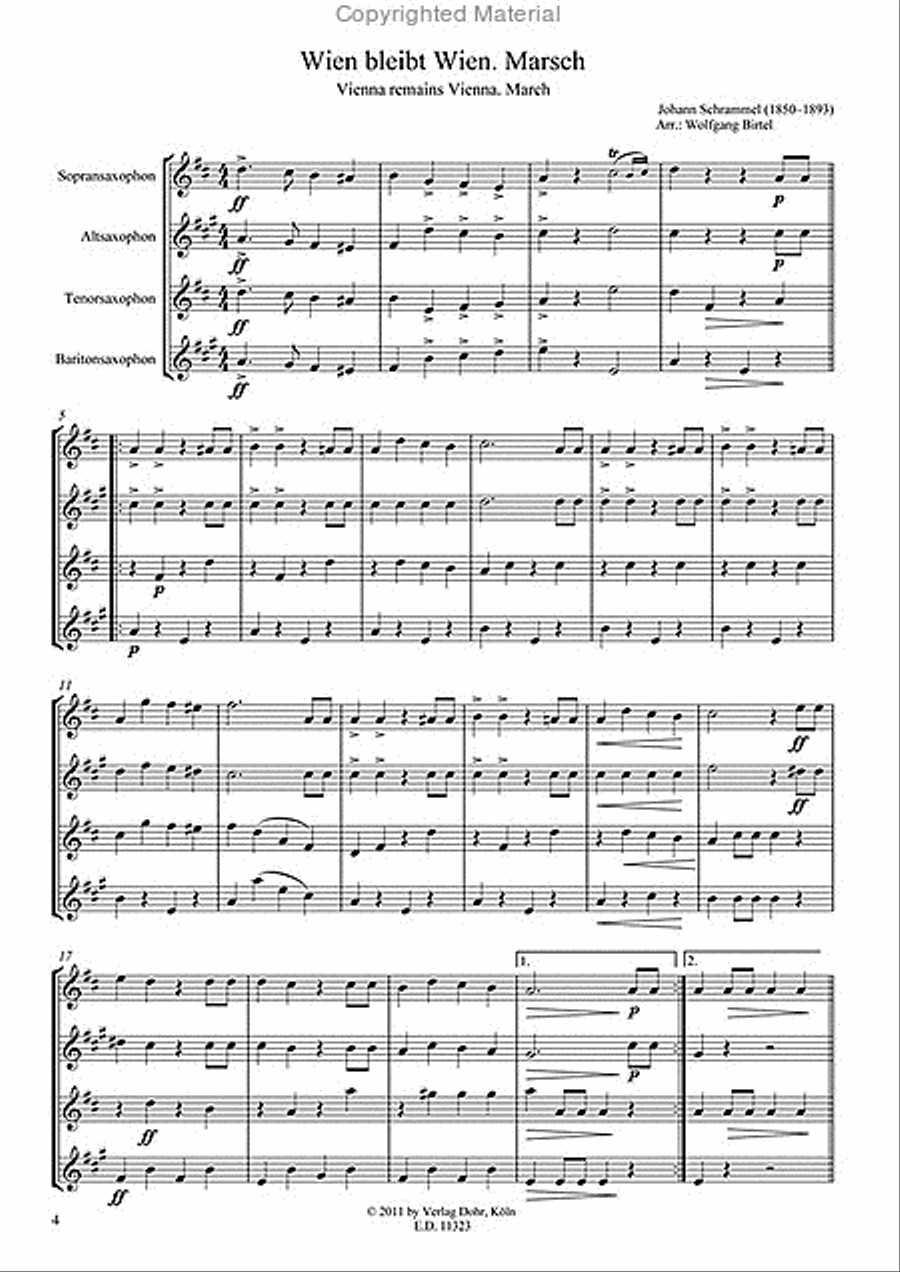 Wien bleibt Wien -Marsch- (für Saxophonquartett (SATBar)) Saxophone Quartet scores gallery preview page 2