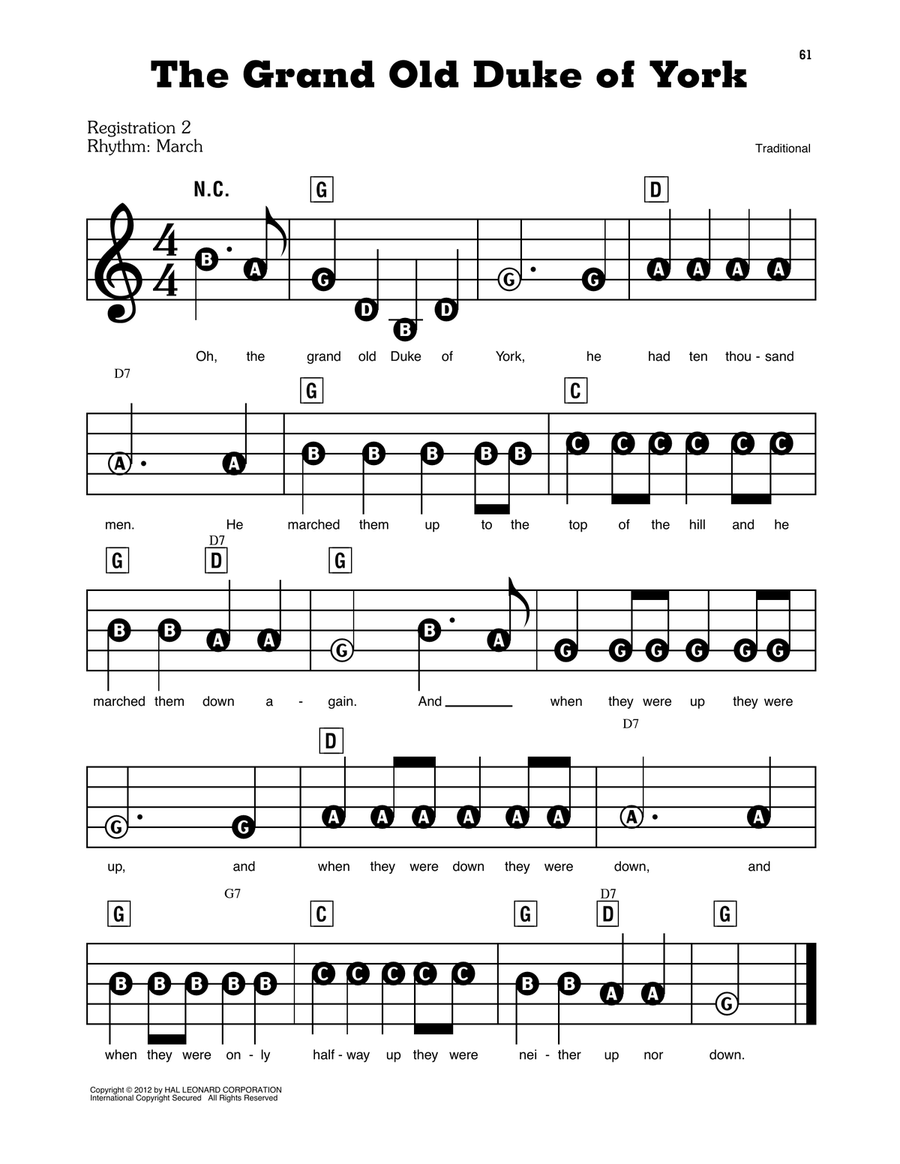 The Grand Old Duke Of York Electronic Keyboard scores gallery preview page 1