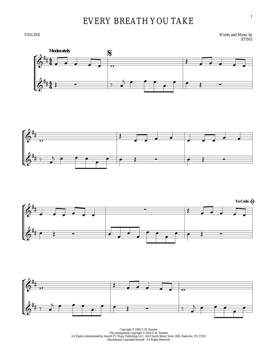 Every Breath You Take Every Breath You Take String Duet scores gallery preview page 1