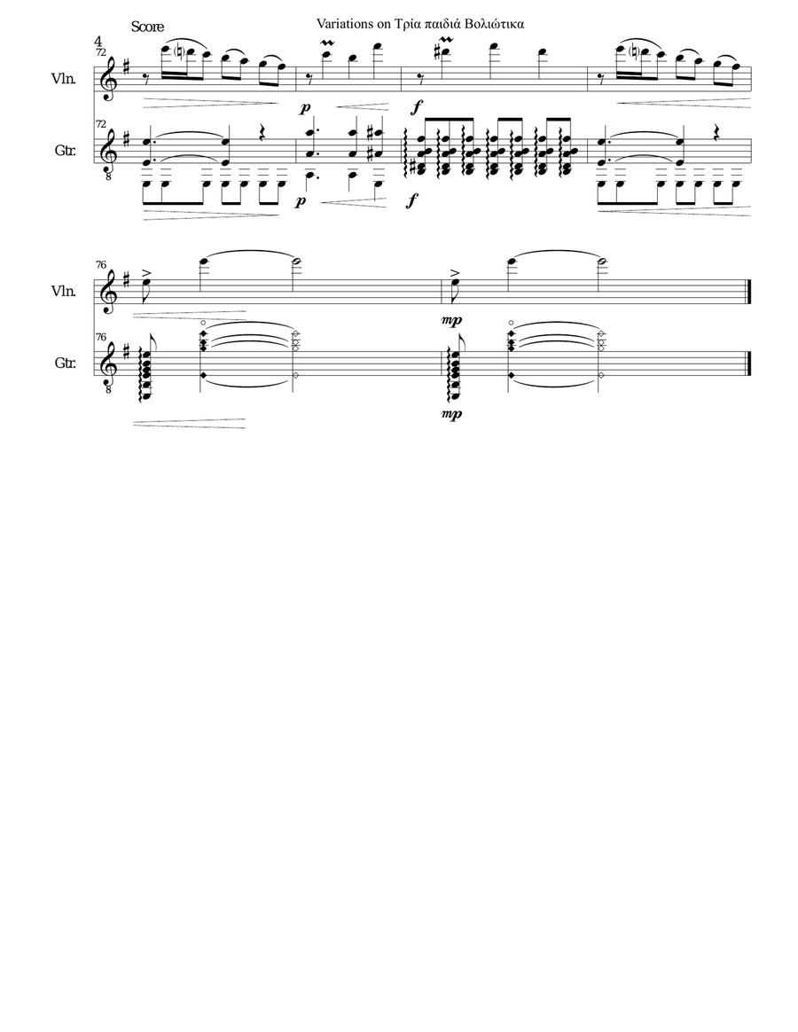 Variations on Tria paidia voliotika (Three young men from Volos) for violin and guitar String Duet scores gallery preview page 4