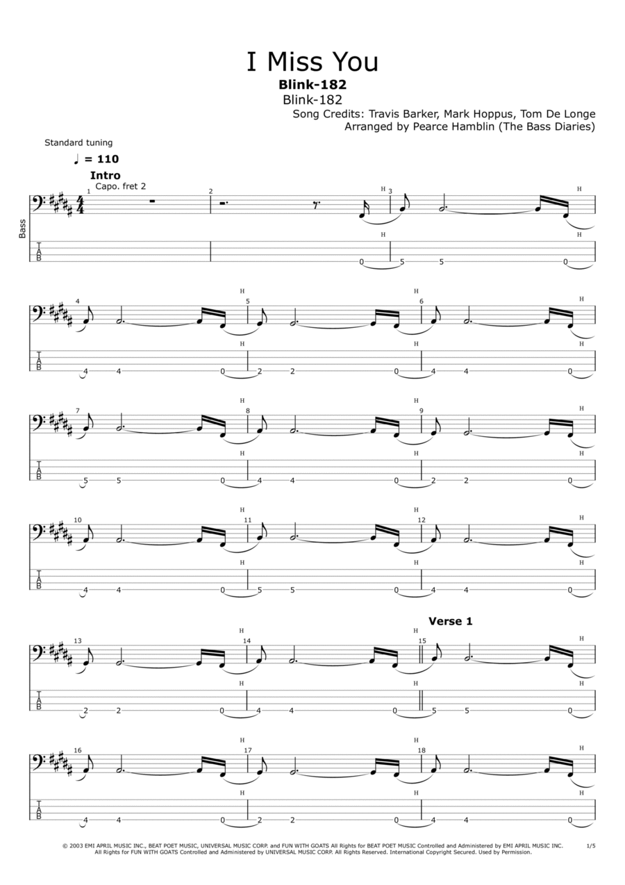 I Miss You Bass Guitar scores gallery preview page 1