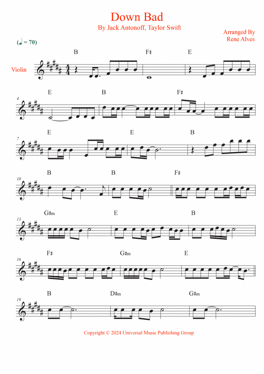 Down Bad Violin Solo scores gallery preview page 1
