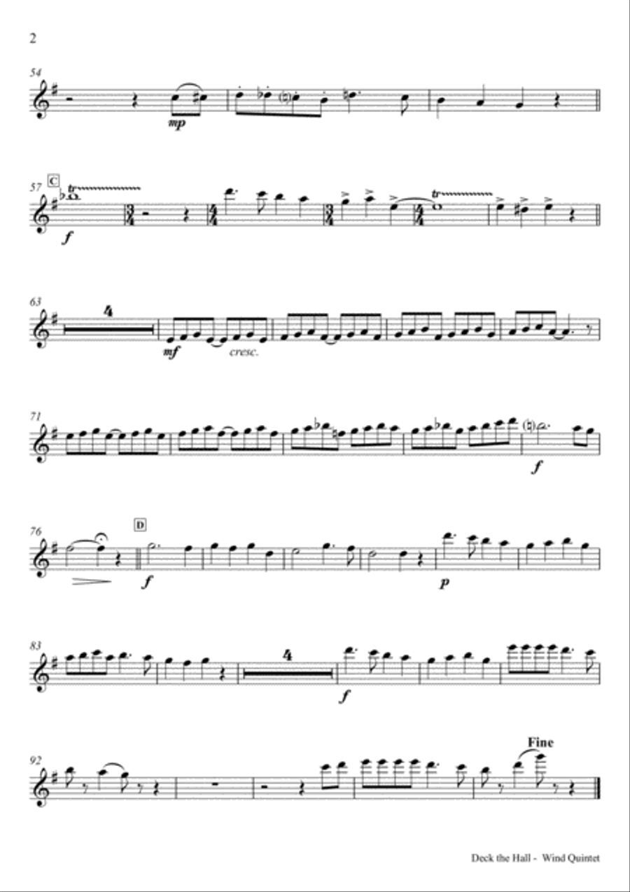 Deck the halls - Christmas Carol - Polyphonic - Wind Quintet Woodwind Quintet scores gallery preview page 5