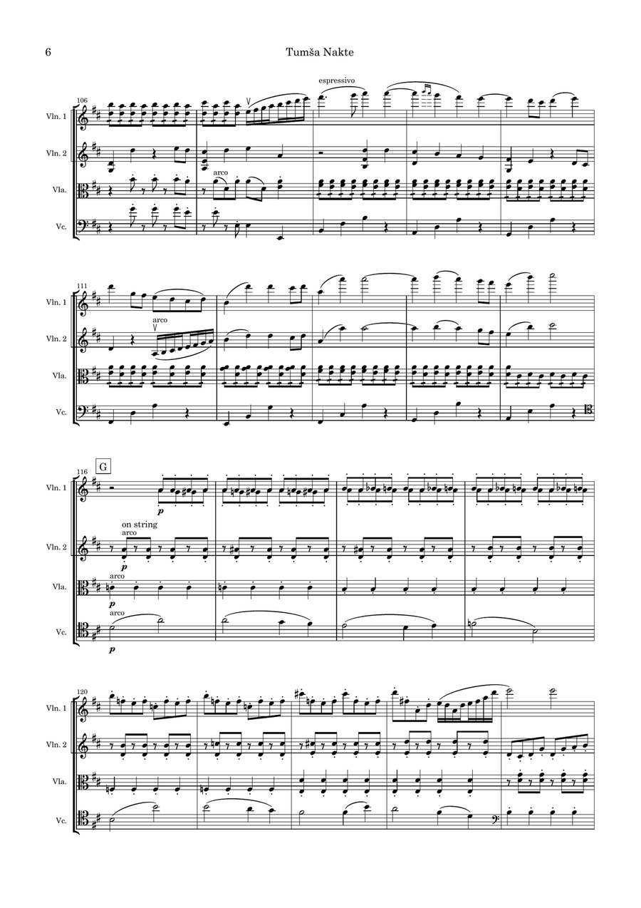 Tumša Nakte Tumša Nakte String Quartet scores gallery preview page 6