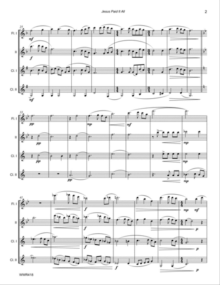 JESUS PAID IT ALL - WOODWIND QUARTET (unaccompanied) Woodwind Quartet scores gallery preview page 2