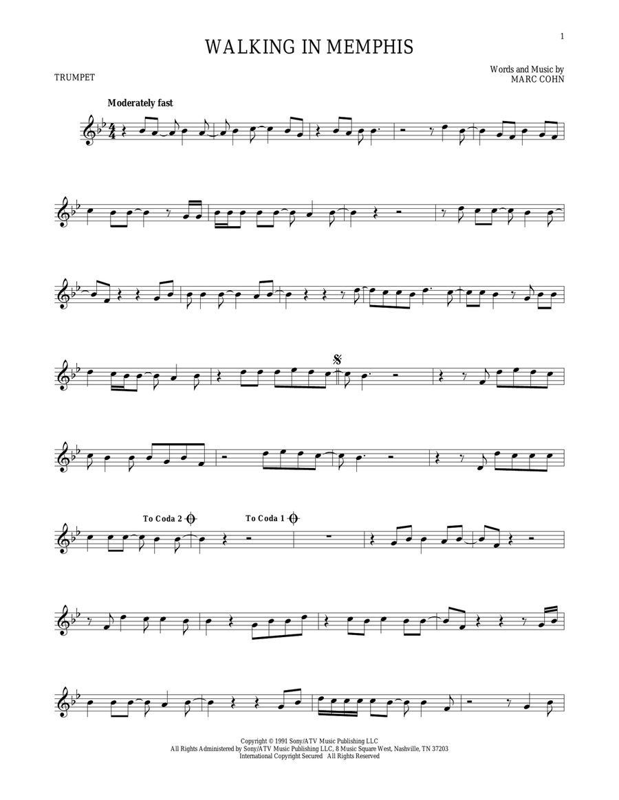 Walking In Memphis Trumpet Solo scores gallery preview page 1